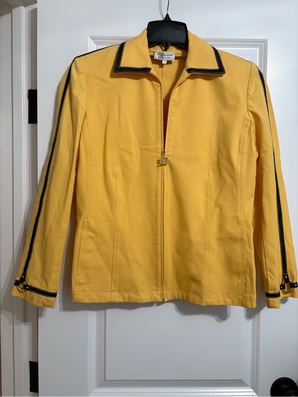 St. John Sport by Marie Gray Yellow Zip-Front Jacket with Black Trim